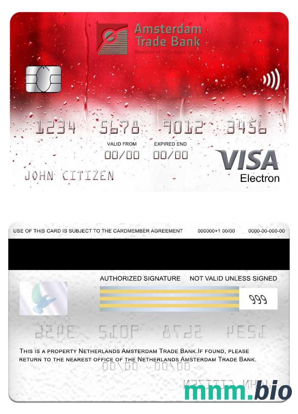 Netherlands Amsterdam Trade Bank visa electron karta przykład w formacie PSD